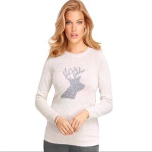 Talbots Gray Crewneck Sweater Lambswool Alpaca, silver reindeer size Sma…